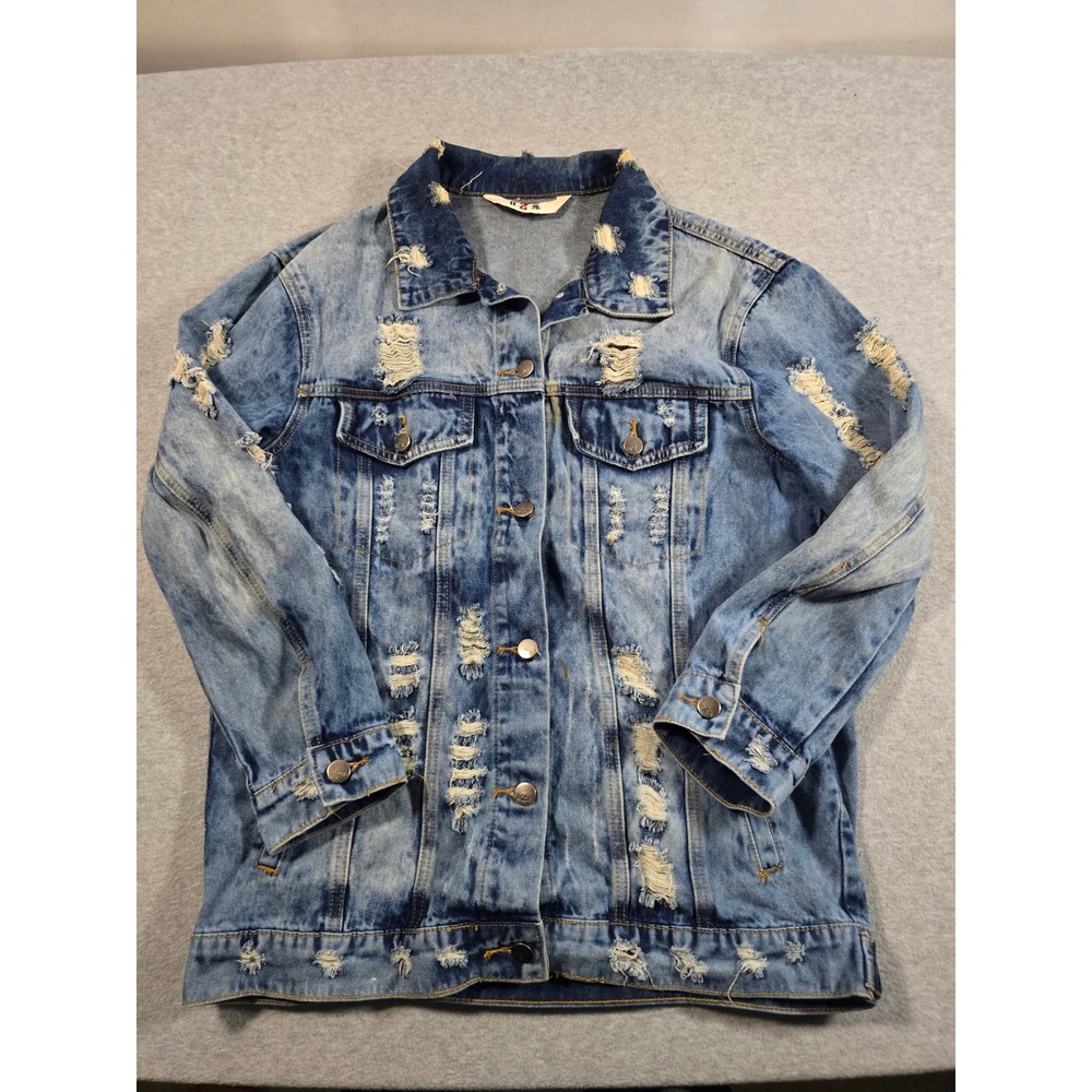 Y2k H2Me Fashion Tour Distressed Denim Jacket 2X Blue Graphic Print Trucker Coat